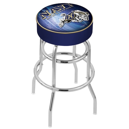 Holland Bar Stool Co 30" US Naval Academy NAVY Cushion Seat, 2-Ring Chrome Swivel Bar Stool L7C130USNavA-D2
